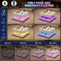 Table basse Superaly avec éclairage LED, table de salon avec 2 tiroirs et espace de rangement dissimulé, table d'appoint, finition brillante, pour salon, bureau, blanc 5