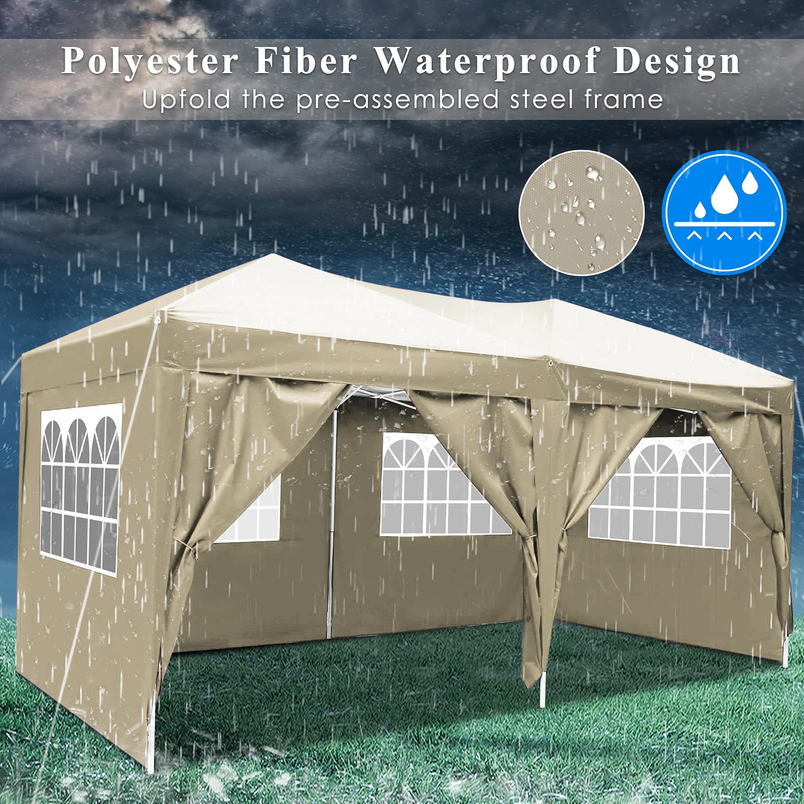 3x6m Canopy Folding Gazebo Pop Up Party Tent With 6 Sidewalls For Wedding Backyard Outdoor Commercial Canopy Event Tent ﻿