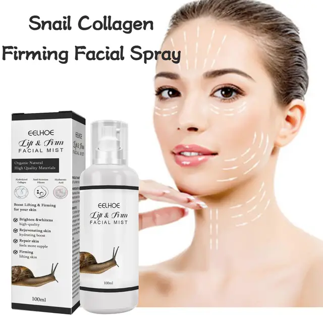 Eelhoe 100 ml Schnecken-Kollagen-Gesichtsspray, straffende Haut, feuchtigkeitsspendende Pflege, nährt Ölkontrolle, repariert das Gesicht, verjüngt Serumnebel