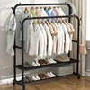 Double-Layer Clothes Drying Rack with Shoe Storage Shelf–Organizer Shelf,Floor Standing Design for Bedroom,Balcony,or Bathroom 1