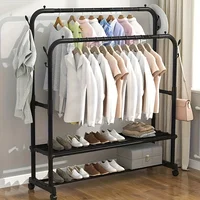 Double-Layer Clothes Drying Rack with Shoe Storage Shelf–Organizer Shelf,Floor Standing Design for Bedroom,Balcony,or Bathroom 1