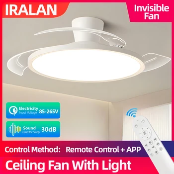 IRALAN Modern Invisible Ceiling Fan with LED Light DC motor Large Air Volume Remote Control for Bedroom Dining room