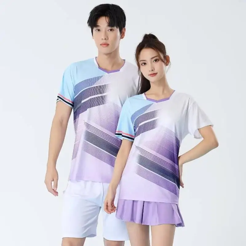 Pastel Purple Badminton Shirt Unisex Table Tennis Jersey Men Women Patchwork 3D Print Pastel Korean Sportwears Pingpong Tee
