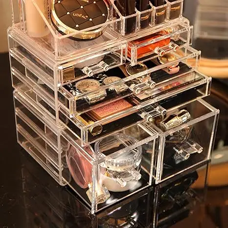 3-pack acrylic makeup organizers. Stackable 6-drawer design, clear and cute. Ideal for jewelry, hair clips 5
