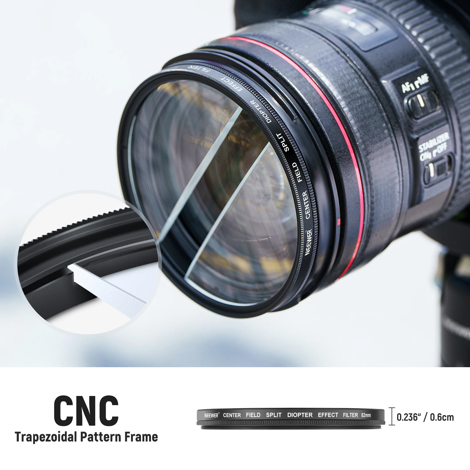 Center Field Split Diopter Effect Filter, Camera Linear Prism K9 Optical Glass F
