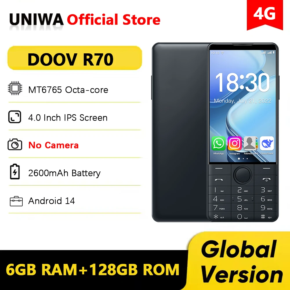 Doov R70 DOOV R70 4G لوحة مفاتيح ذكية تعمل باللمس للهاتف المحمول بدون كاميرا 4.0 ...