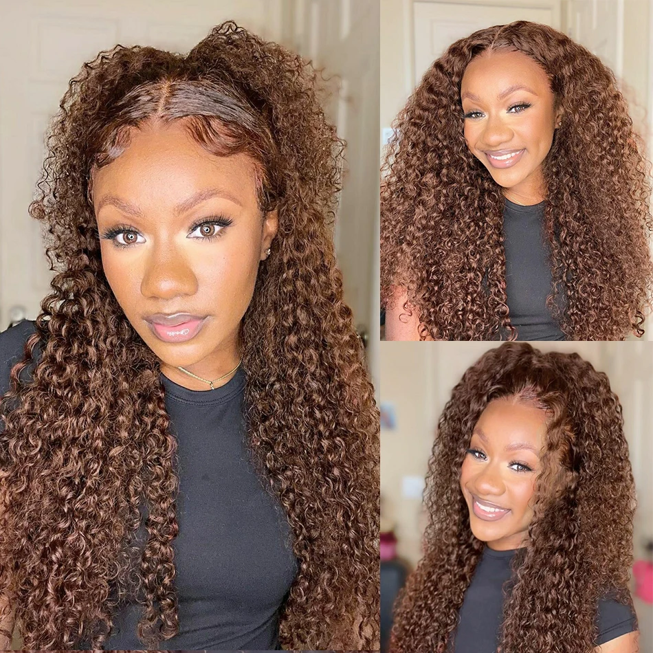 Chocolate Brown HD Lace Frontal Wig 13×6 Deep Wave Lace Front Human Hair Wig Colored Curly Wigs Water Wave Wigs For Women ﻿5x5