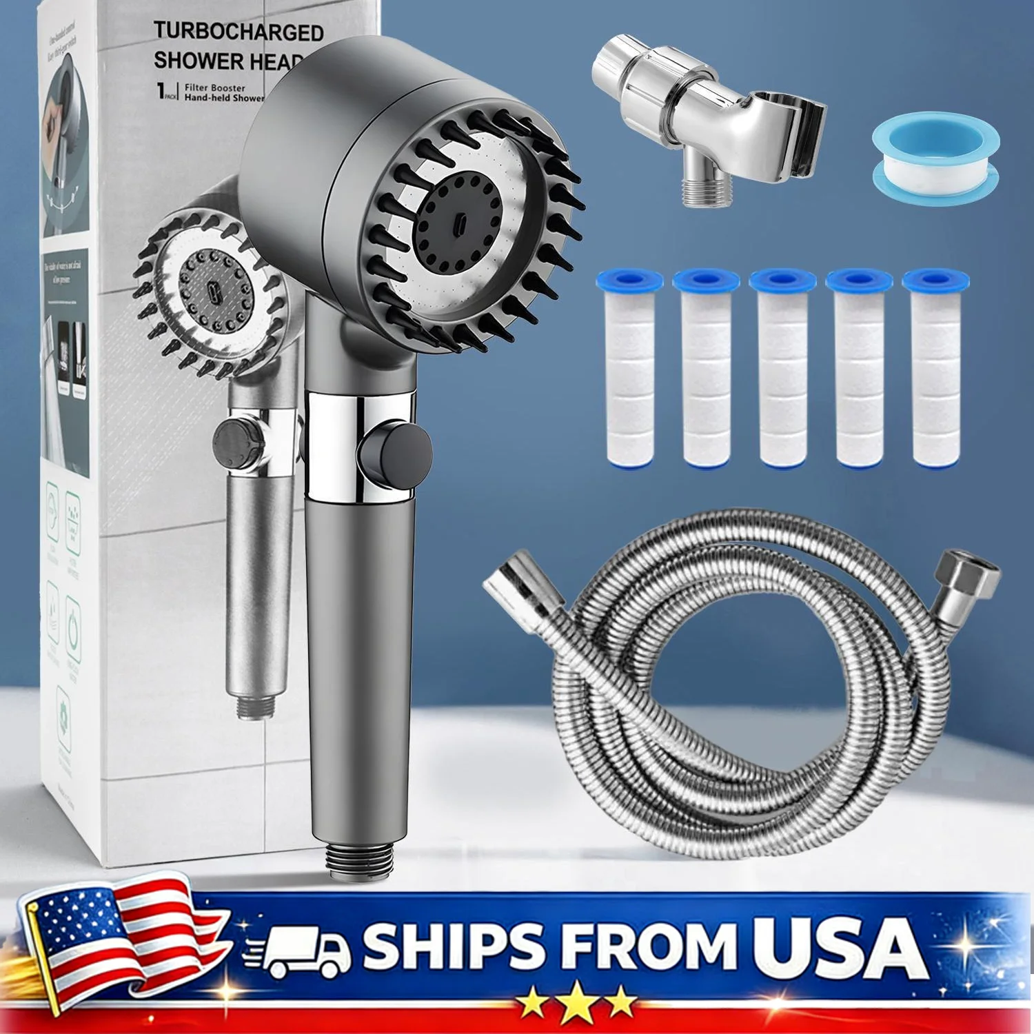 High Pressure Filtered Shower Head with Handheld 3 Spray Modes Anti Clog Nozzles Detachable Hose for Hard Water Bathroom