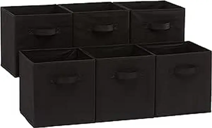 6-pack collapsible fabric storage bins, beige. 10.5x10.5x11 inches, ideal for organizing toys, clothes, or household items. 5