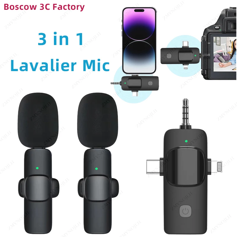 3 In 1 Wireless Lavalier Microphone 3.5mm Intelligent Noise-Reducing Mic For Iphone Android SLR Camera Loudspeaker Speake radio