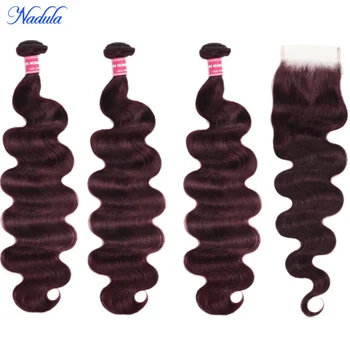 Nadula Hair Purple Black Cherry Brazilian Body Wave Bundles With Free Part Closure 4x4 Lace Closure Brazilian Hair Weave