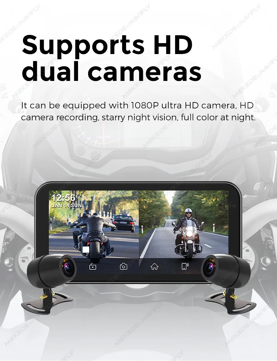 MEKEDE 6,25 "Tragbare Motorrad GPS MOTO Navigation Drahtlose Carplay Android Auto Wasserdicht Bildschirm DVR Stick Recorder Monitor – Detail 12