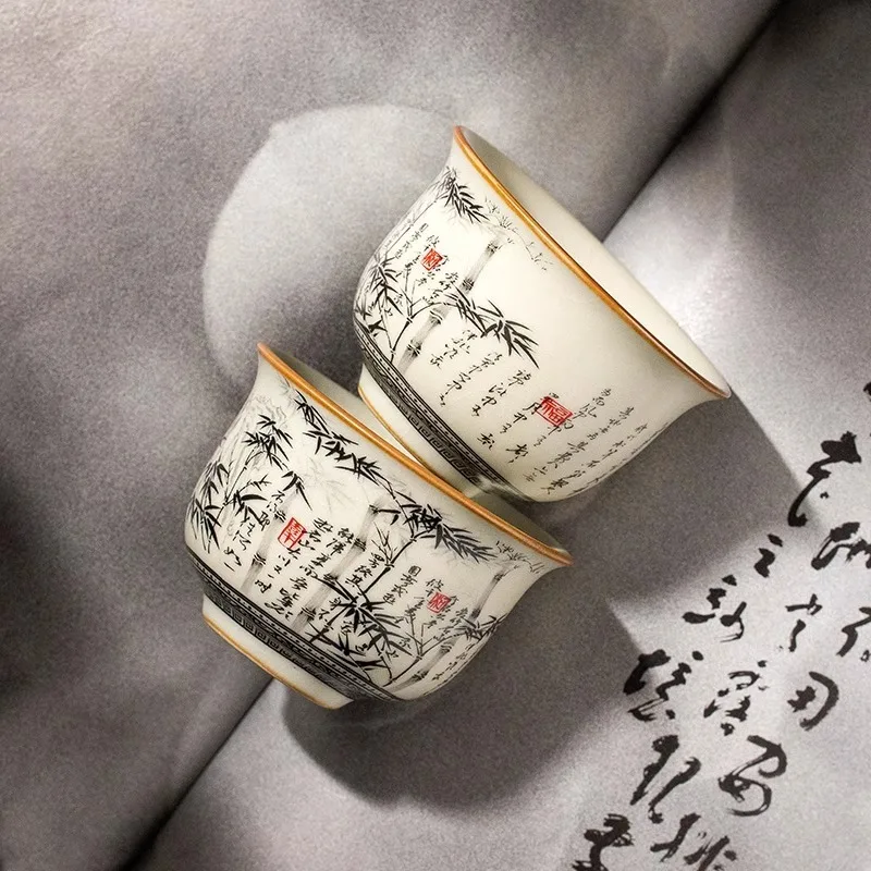 Bamboo Ru Yao Porcelain Gaiwan Set For Tea Tureen Teaware Cup Chinese Yellow Ceramic Opening Tea Bowls Chawan Ceramony Lily