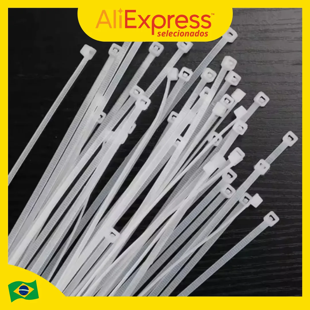 Kit com 100 Abraçadeiras de Nylon Enforca Gato Diversas Medidas em Preto e Branco para Múltiplos Usos Autobloqueio