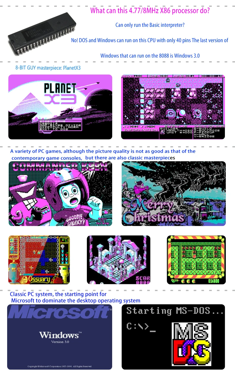 도서 8088 DOS 시스템 노트북 CGA 그래픽 카드 컴퓨터, IBM PC XT 호환 기계, 8088 8086CPU, 마이크로 ...