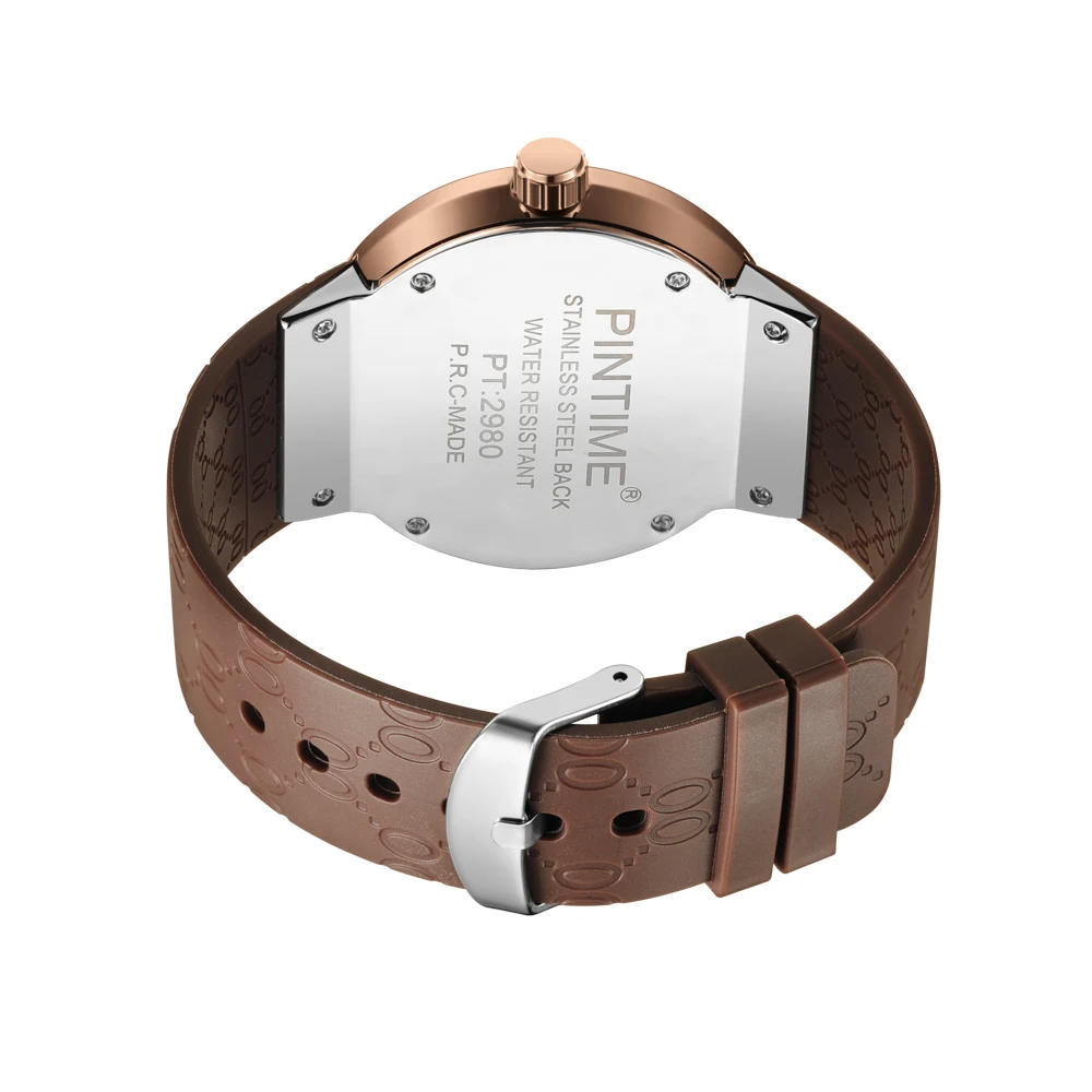 PINTIME Automatic Watch Self Winding Mechanical Wristwatch Men SIlicone Strap Fashion Business Clock Relogio Masculine Male Gift
