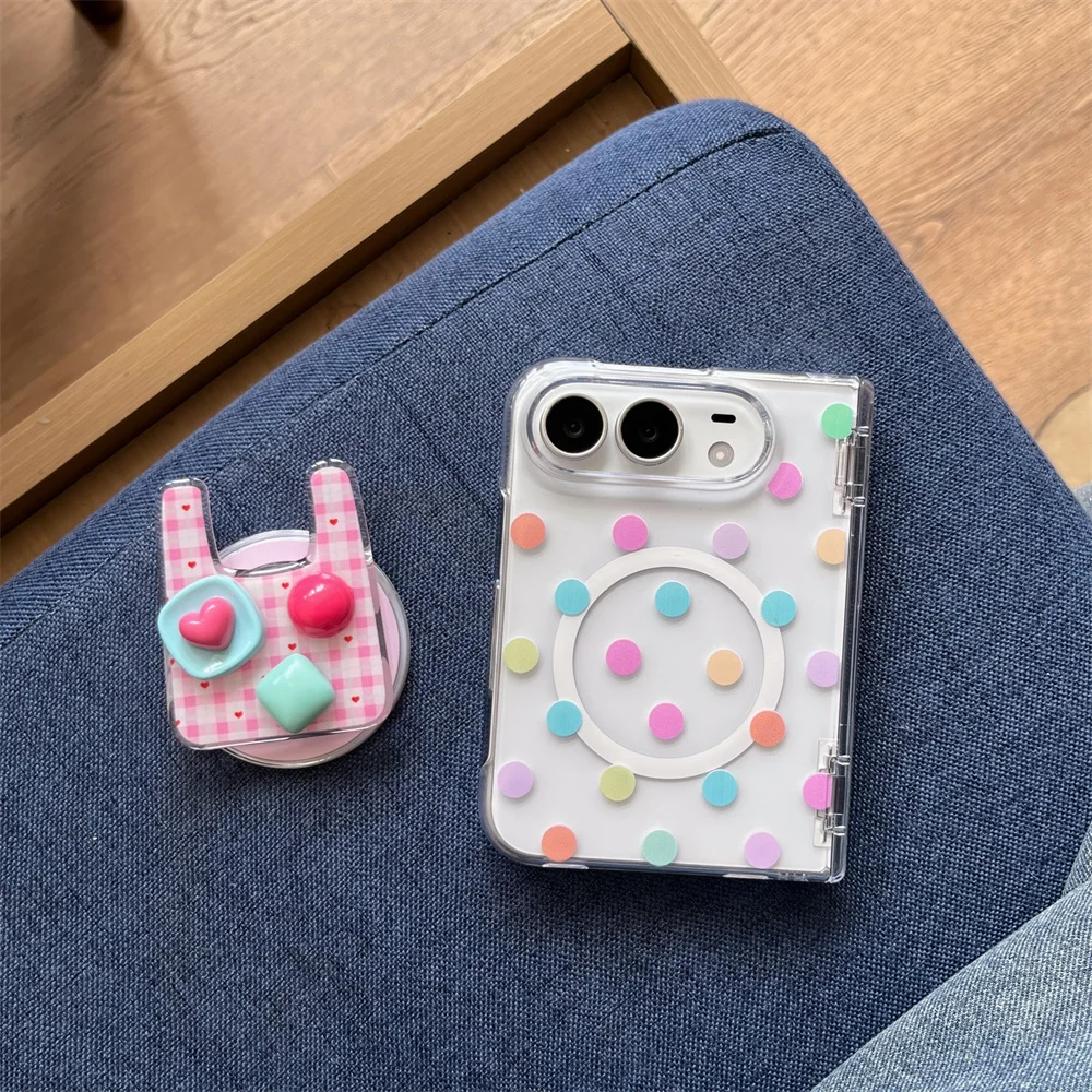 Korean Polka Dot Magnetic Phone Case with Plaid 3D Stand - New Fashion Silicone Cover