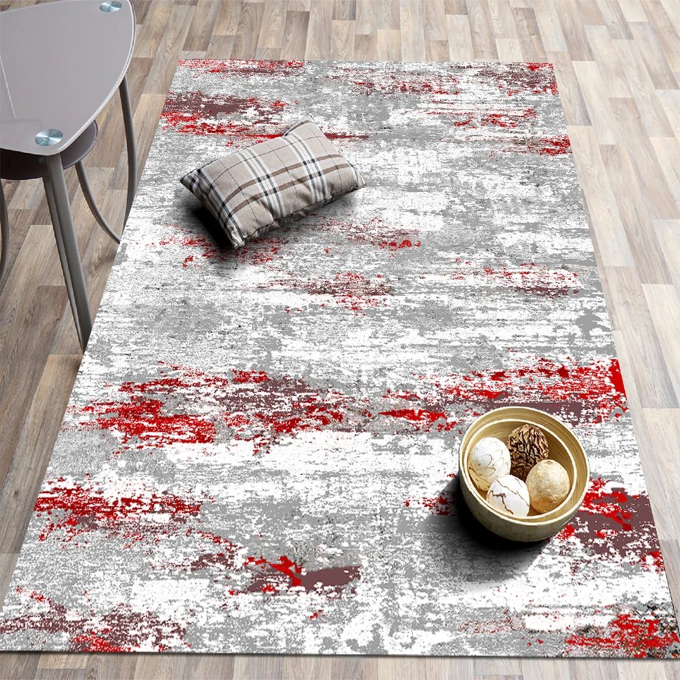 

Printed Striped classic pattern carpet - Gray & Red color non-slip carpet / Children's room, bedroom, living room carpet