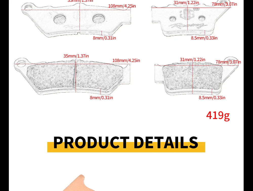 JSRAOIMG Gesinterte Bremsbeläge vorne und hinten für YAMAHA XT660R XT 660R XT660 R 2004 2005 2006 2007 2008 2009 2010 2013 2014 2015 2016 – Detail 22