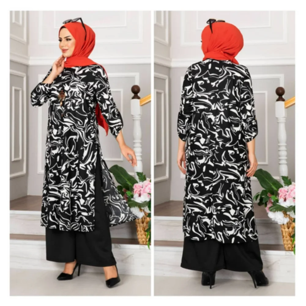 Romana Hijab Suit 2024 Muslim Abaya Hijab New Fashion Women Dress Islamic Clothing Veil Abaya Black Mink Color with Stylish Trousers 100% Quality Fabric Size Chart Compatible Accessory Gift