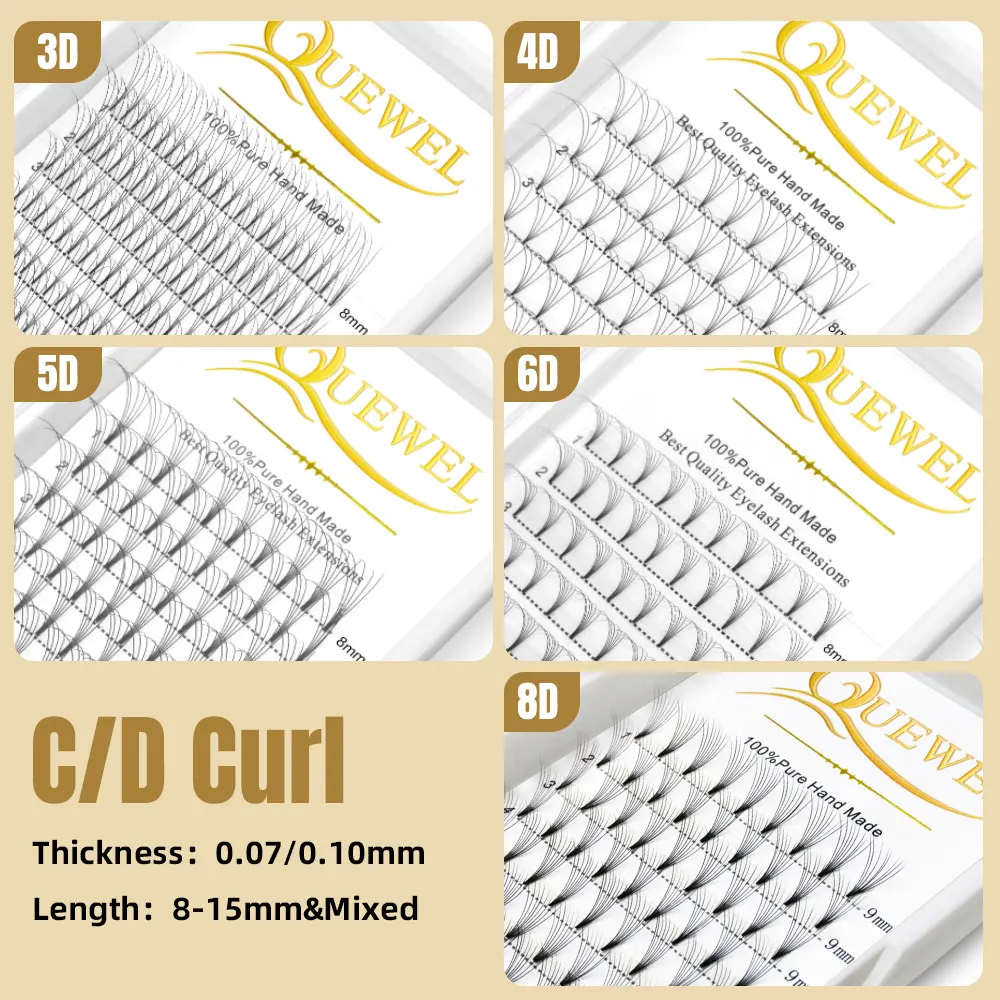 Quewel Lashes ODM OEM Premade Fan Lashes 3D 4D 5D 6D 8D Eyelashes Private Logo Wholesale Flase Eyelashes 2
