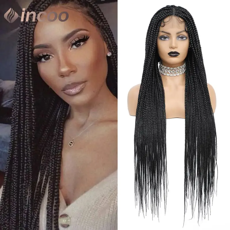 

INCOO 36" Synthetic Full Lace Front Box Braided Wigs Transparent Lace Knotless Cornrow Braids Black Lace Frontal Wigs for Women