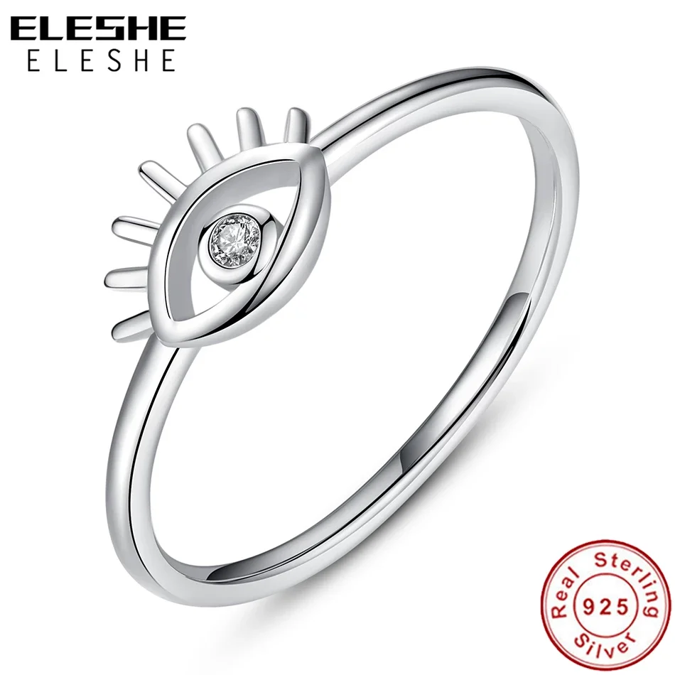 ELESHE Real 925 Sterling Silver CZ Eye Finger Ring Clear Crystal Simple Rings for Women Wedding Engagement Rings Female Jewelry