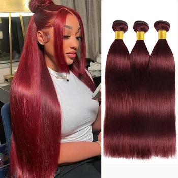 99J Human Hair Bundles Red Bundles Burgundy Straight Human Hair Bundles Grade 12A Remy Hair 3 Bundles Wine Red Straight Bundles 1