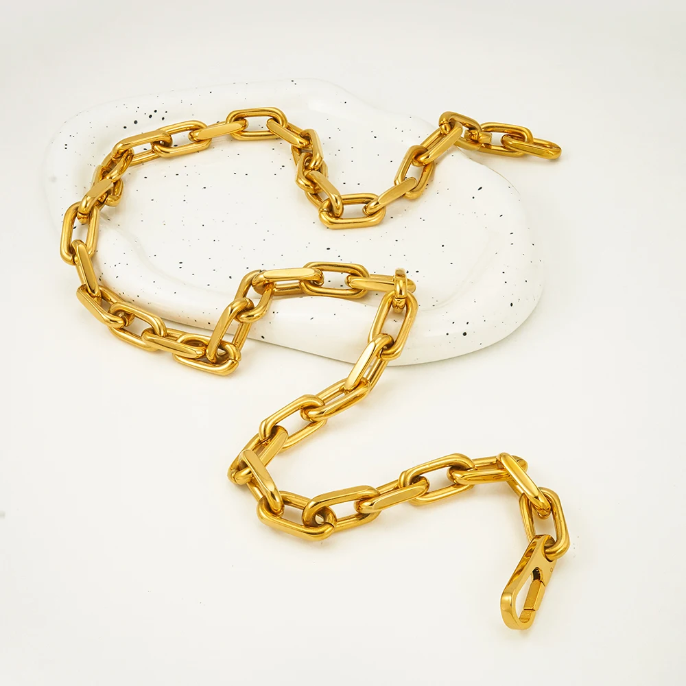 ENFASHION Collares Para Mujer Big Link Chain Oval Necklace For Women's Stainless Steel 18k Gold Plated Jewelry Party Gift 243448