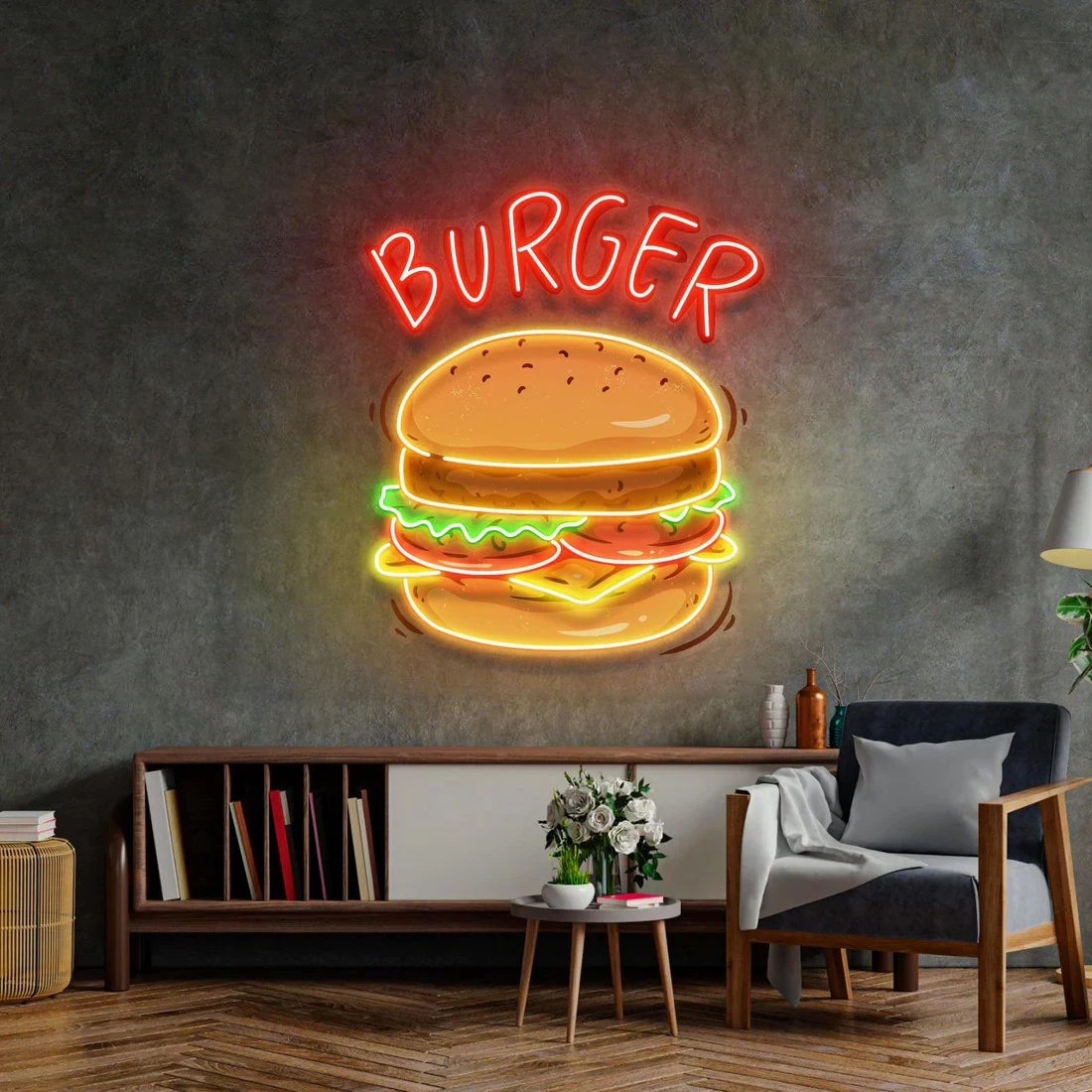ネオンハンバーガー,ハンバーガー,ハンバーガー,ネオン,家の壁の