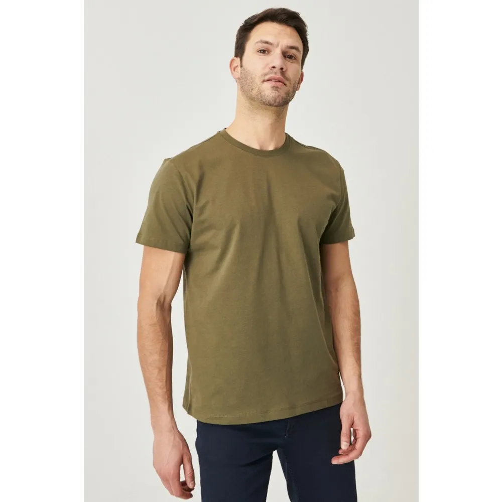 Altinyildiz Classics Men's 4 & 5 Pack Basic T-Shirts, White-Black-Khaki-Navy Blue-Gray-Melange Cotton Slim Fit Crew Neck
