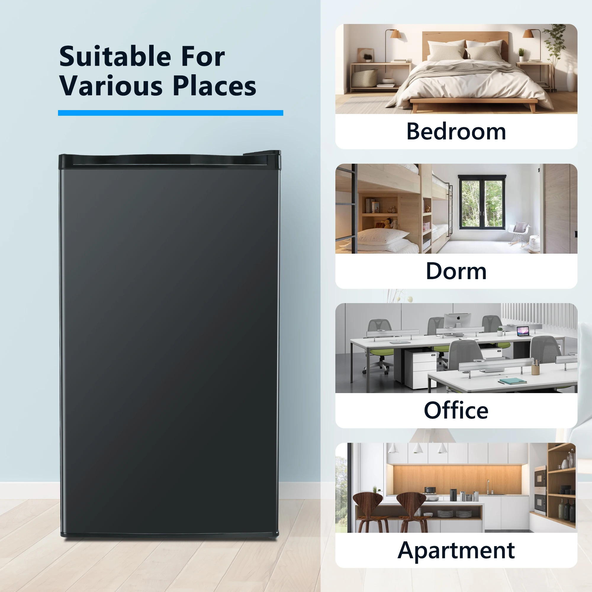Euhomy 3.1Cu.ft Mini Fridge with Freezer, Compact Design Mini Refrigerator with Single Door for Home/Office/Dorm/Bar,Black