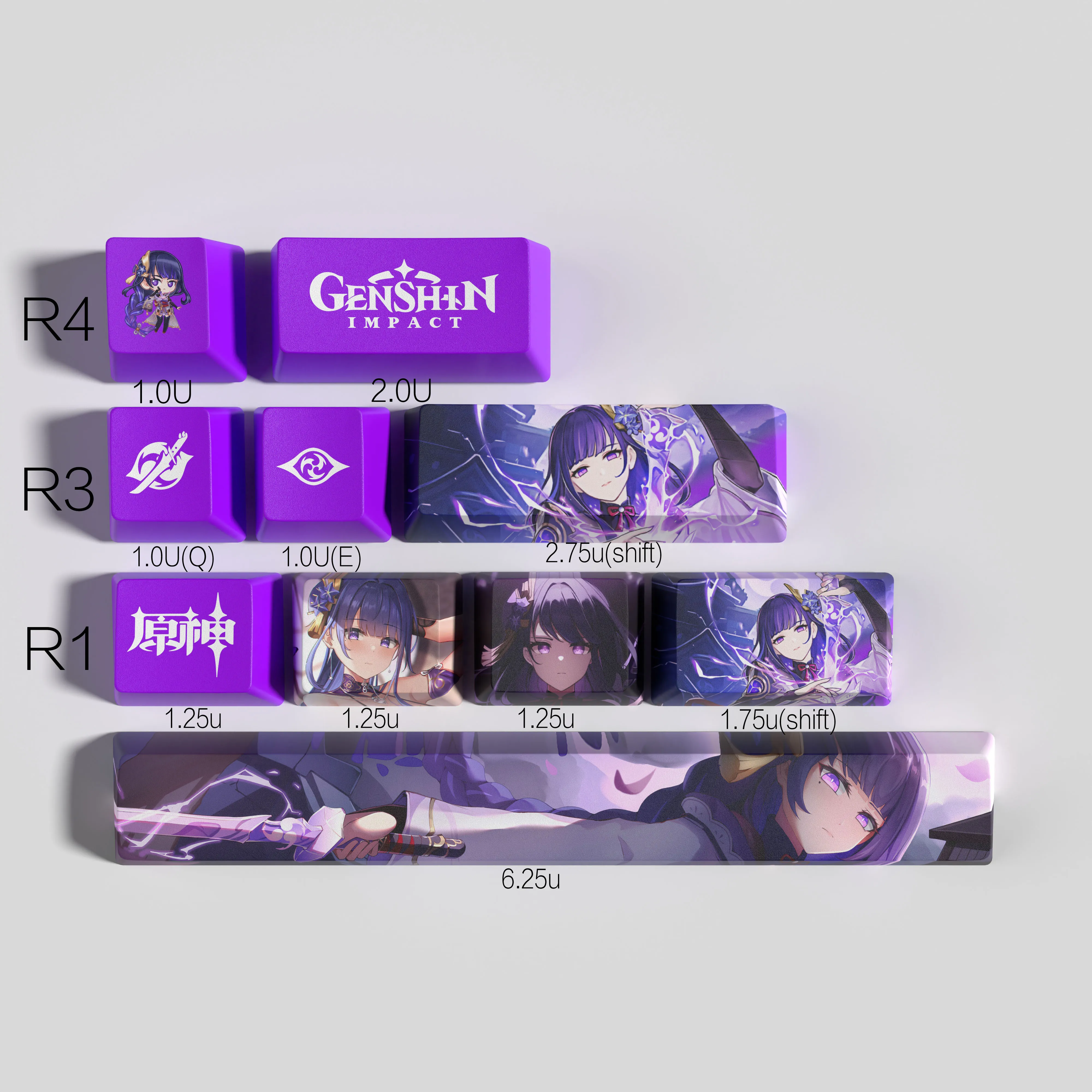 Genshin Impact Keycaps Raiden Shogun Perfil Oem 10 Chaves Pbt Dye Sub - Imagem 2