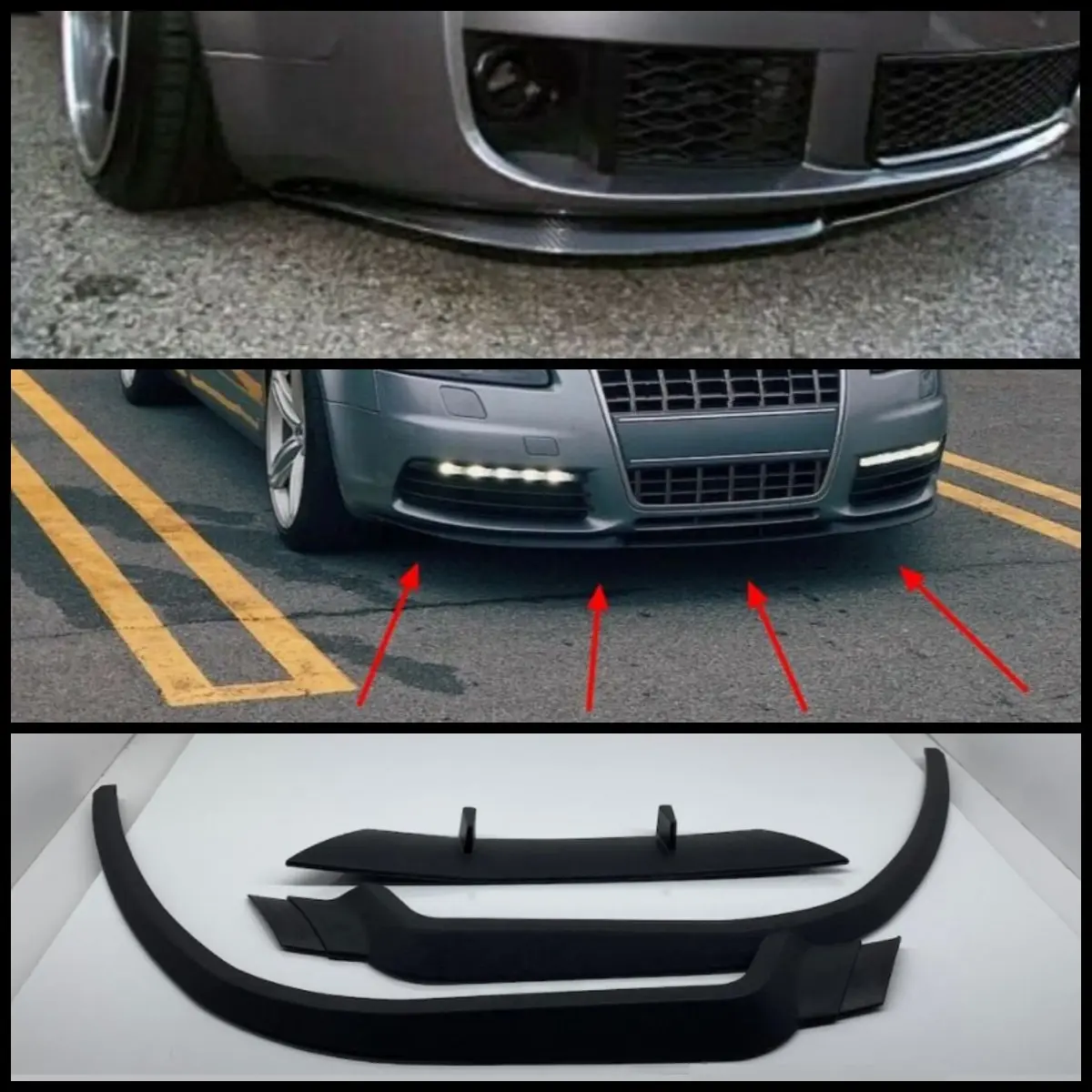 Per Audi A6 C6 S6 Rs6 S-Line Cupra R Paraurti Anteriore Labbro Universale 3 Pezzi Diffusore Paraurti Nero Spoiler Kit Corpo Tuning Protector