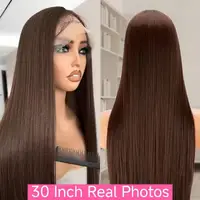 13x6 HD Chocolat Brun Perruques Cheveux Humains 30 Pouces Dentelle Frontale Perruque Cheveux Humains 100% Pré-Plumés Livraison 3 Jours France 3