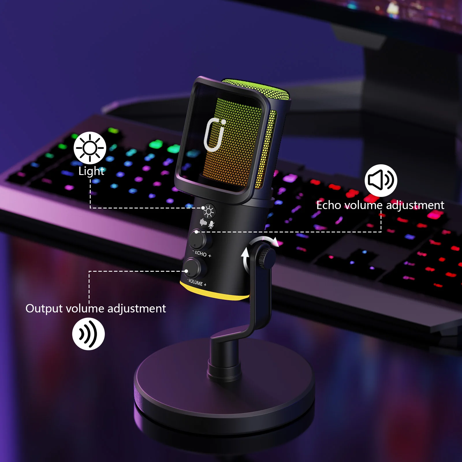 Microfono dinamico USB/XLR per registrazione podcast, microfono per streaming di giochi per computer PC con luce RGB, pulsante di disattivazione, jack per cuffie - Image 6