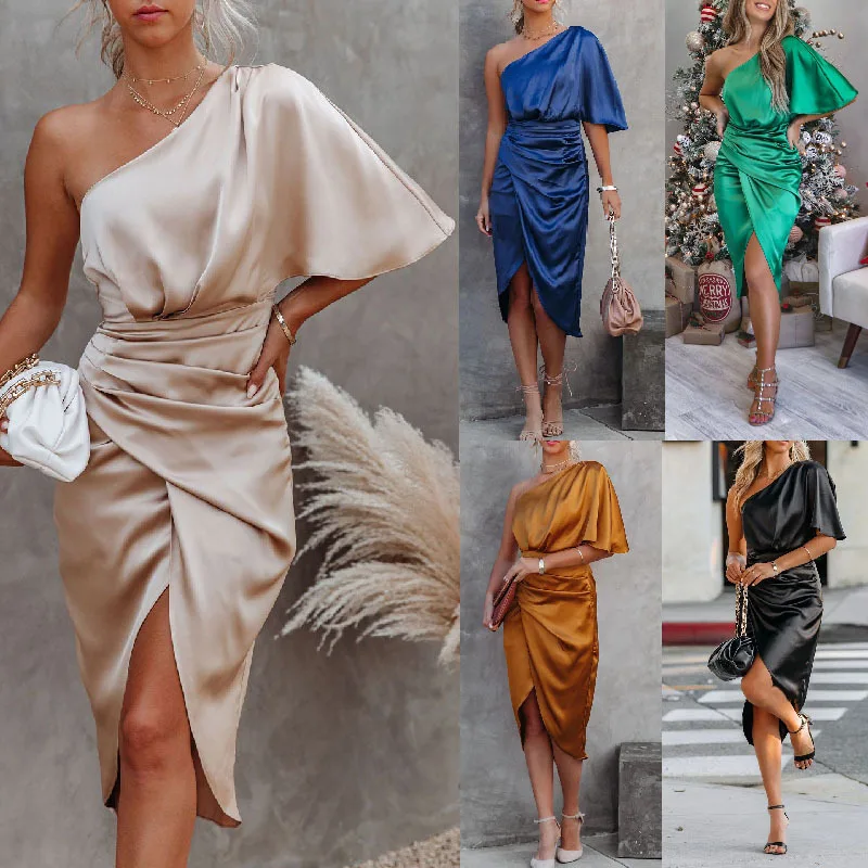 

A18 Sexy one-side sleeve rose section irregular skirt dress evening dress for women