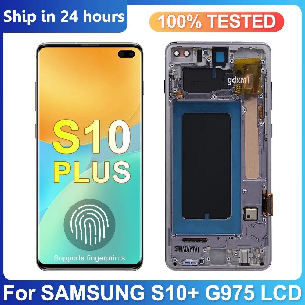 ЖК-дисплей 6,4 дюйма S10 + AMOLED для Samsung Galaxy S10 Plus, дисплей G975F, G975U, сменный сенсорный экран с дигитайзером в сборе и рамкой