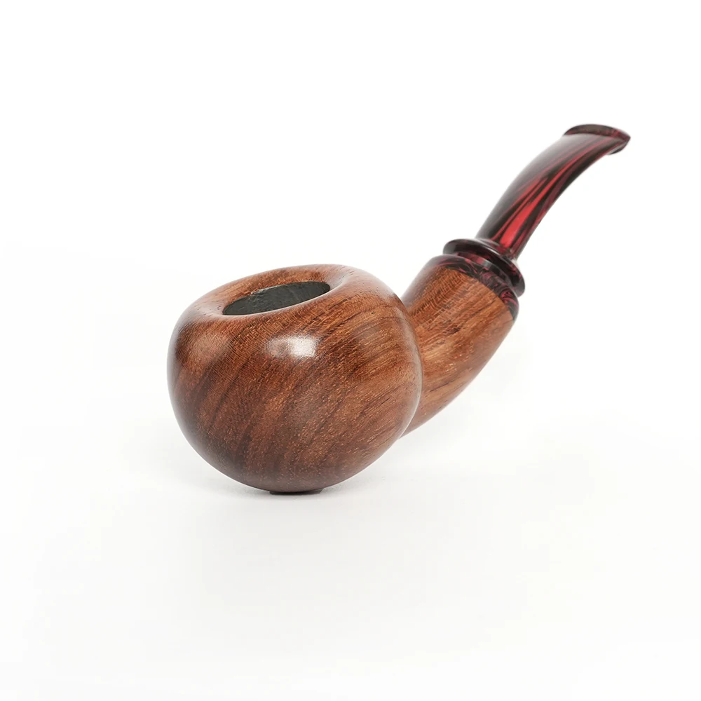 

MUXIANG Rosewood tobacco pipe handmade apple cavity pipe color acrylic mouthpiece 3mm filter element curved handle pipe