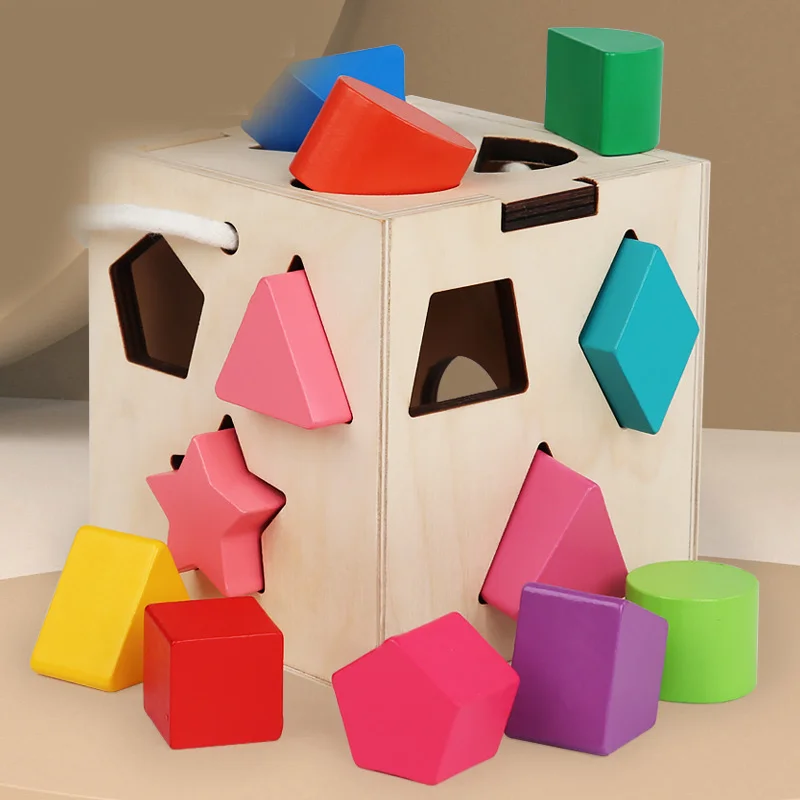 

XIHATOY Thirteen Hole Wooden Intelligence Box Children's Toys Wooden Paired Shapes Paired Enlightenment Blocks