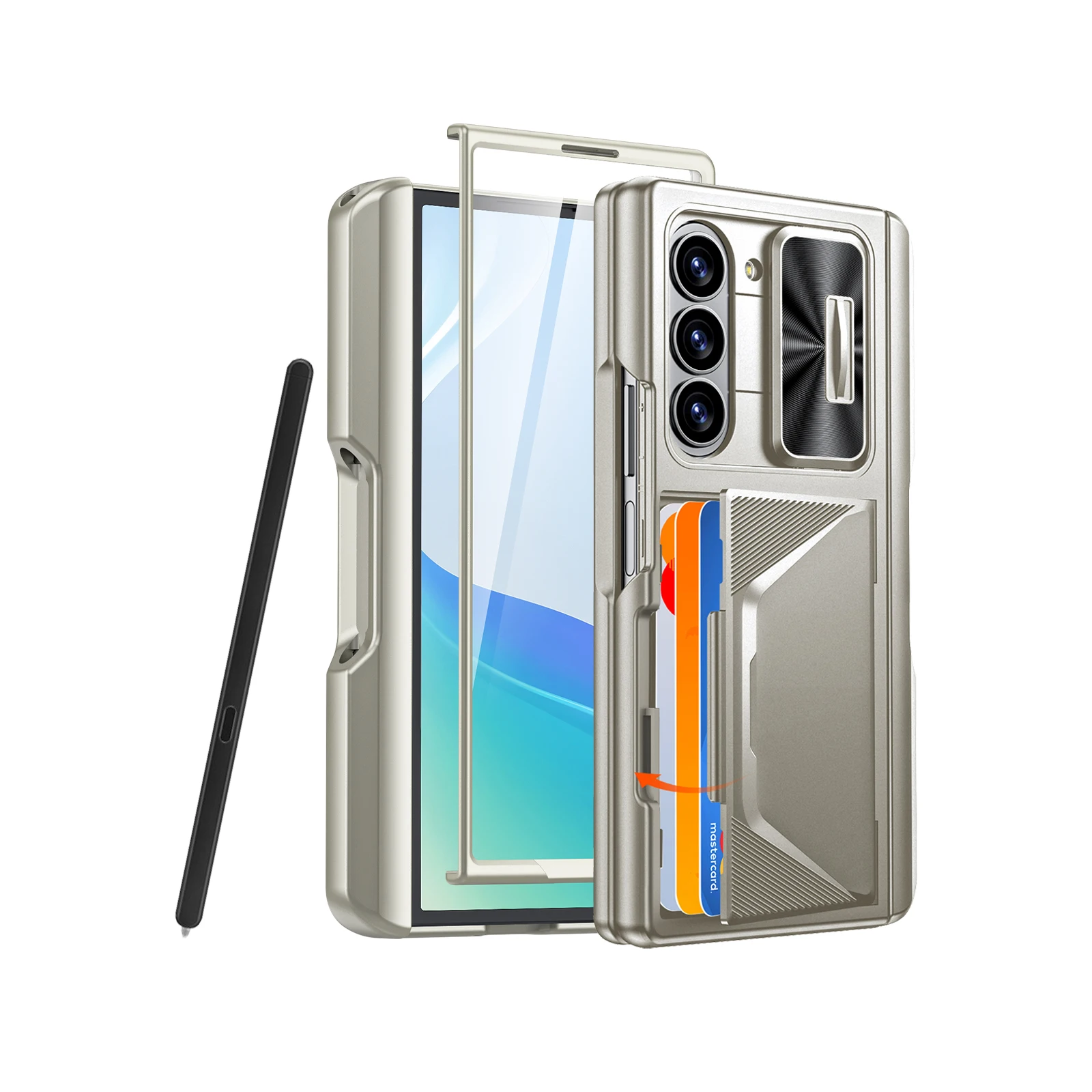 Mother's Day Gift: Shockproof Phone Case with Card Holder and Pen Slot, includes Full Coverage 9H Protective Film