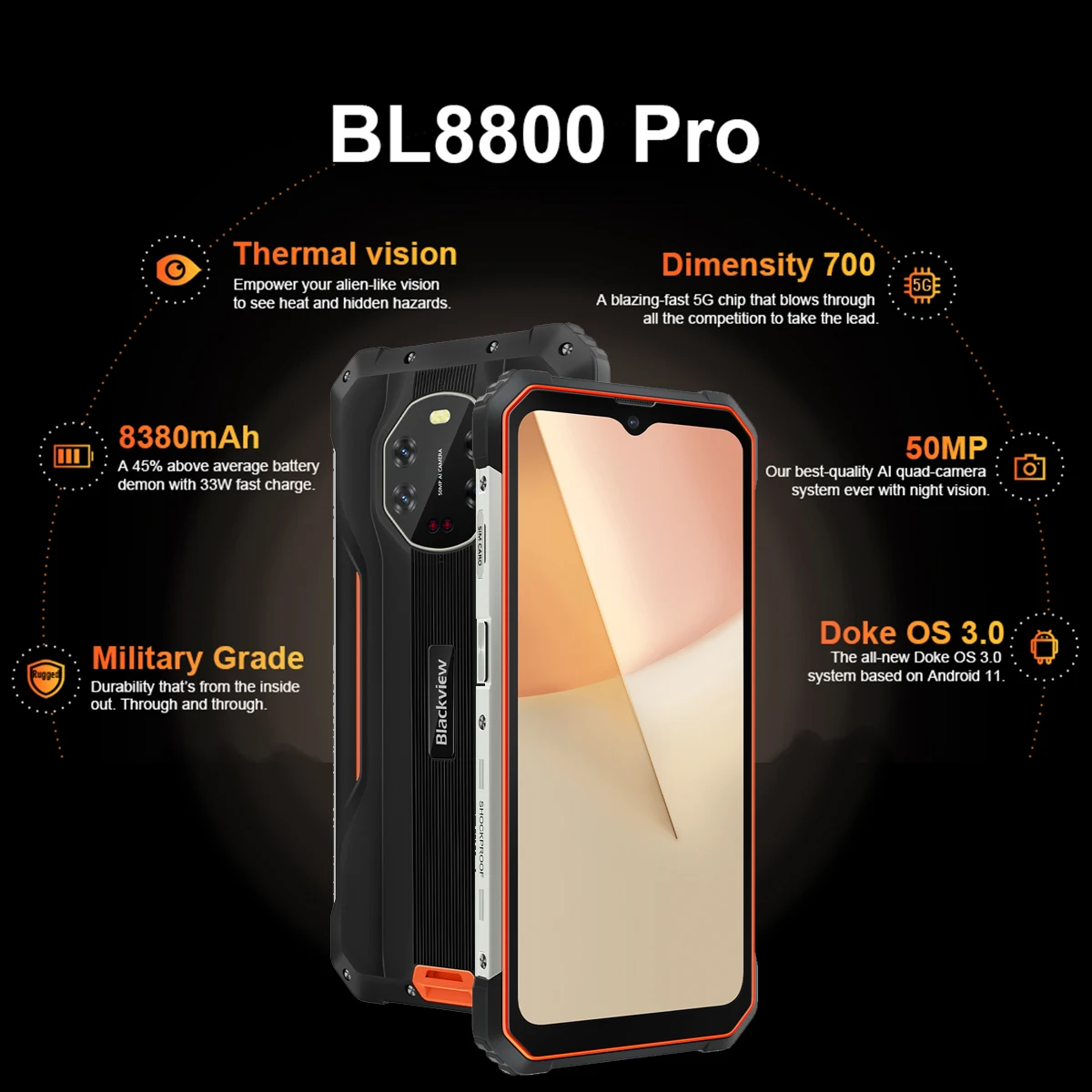 SIMフリーBlackview BL8800Pro Orange サーマルカメラ SIMフリーBlackview BL8800Pro Orange サーマルカメラ