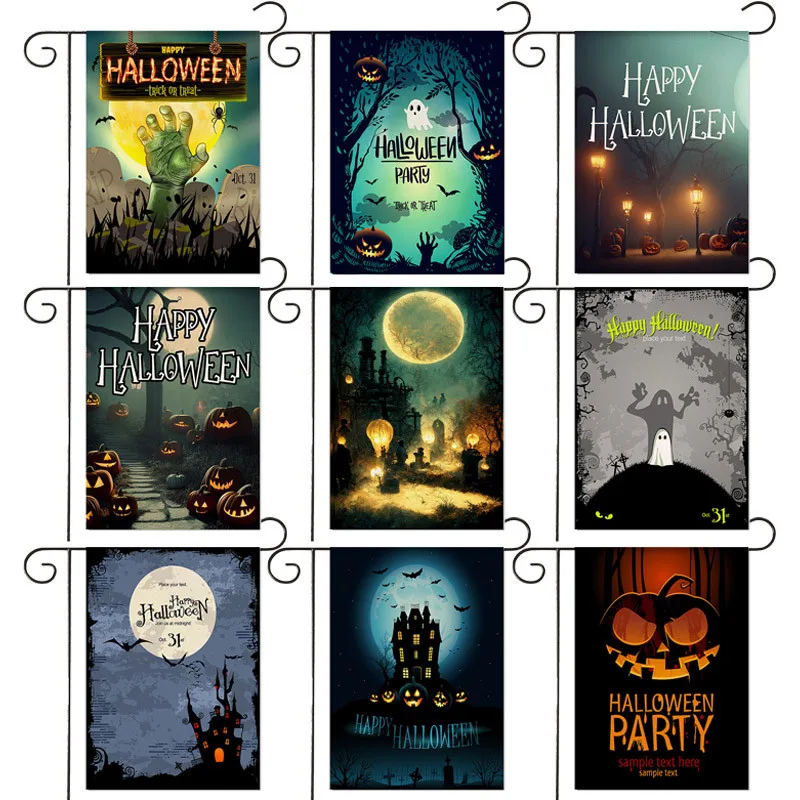 

Happy Halloween Trick Or Treat Jack O'lantern Dark Castle Bat Garden Flag Double Sided For Holiday Outdoor Yard Decorative Flag