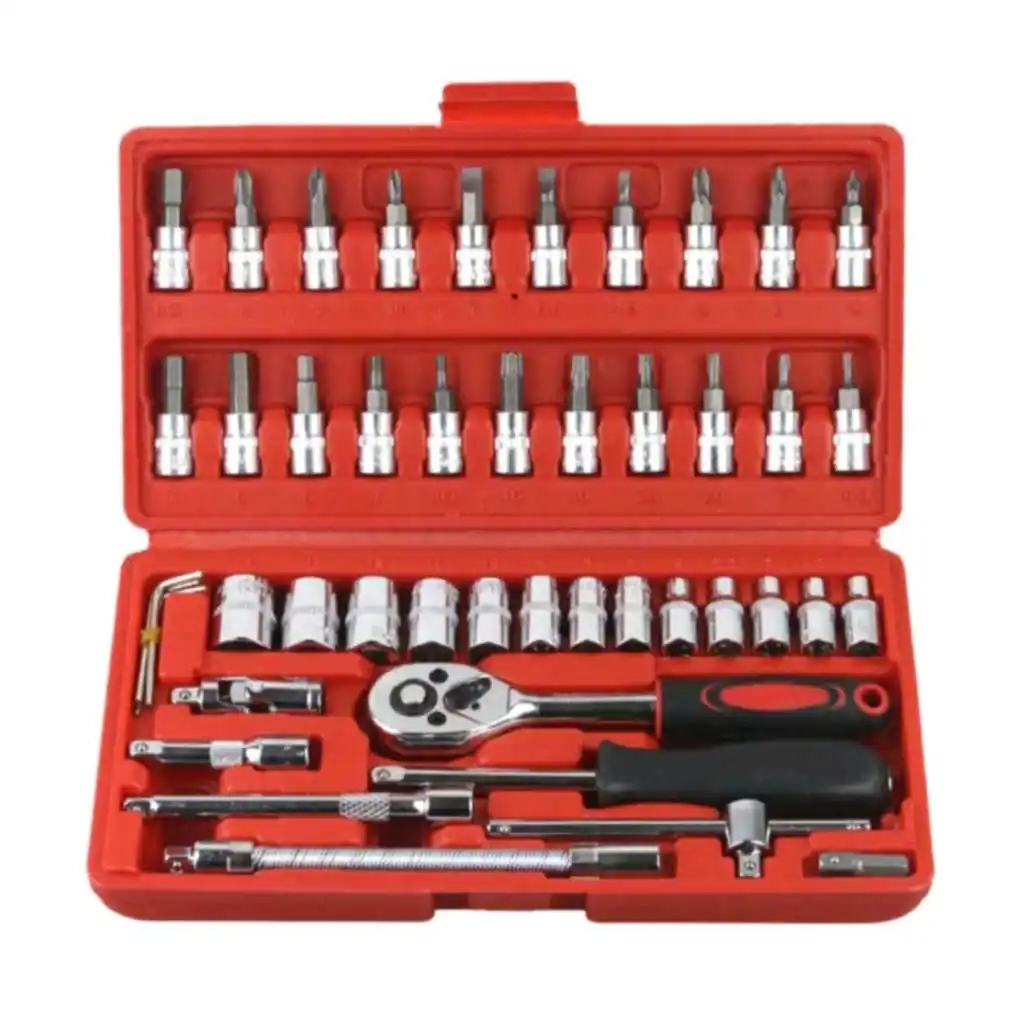Tool Kit 46 Pieces Socket Set Steel Crv 1/4 Turnstile Allen Wrench C/Case