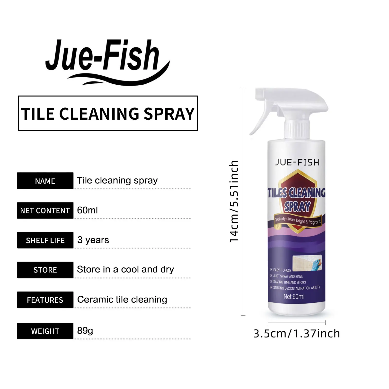 Jue-Fish 60ml Tile Cleaning Spray Stains Remover Fragrance Ceramic Floor Polish Marble Scratch Repair Bathroom Cleaning Liquid