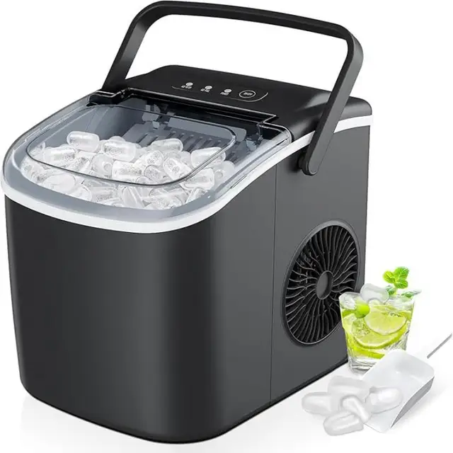Petite machine à glaçons noire, 9 dés en 6 min, 12kg/24H, autonettoyante et portable pour cuisine/bureau/bar 1