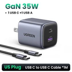 UGREEN GaN 35W Dual-Port USB-C Fast Charger with PD and QC Technology - US Add PD60W Cable