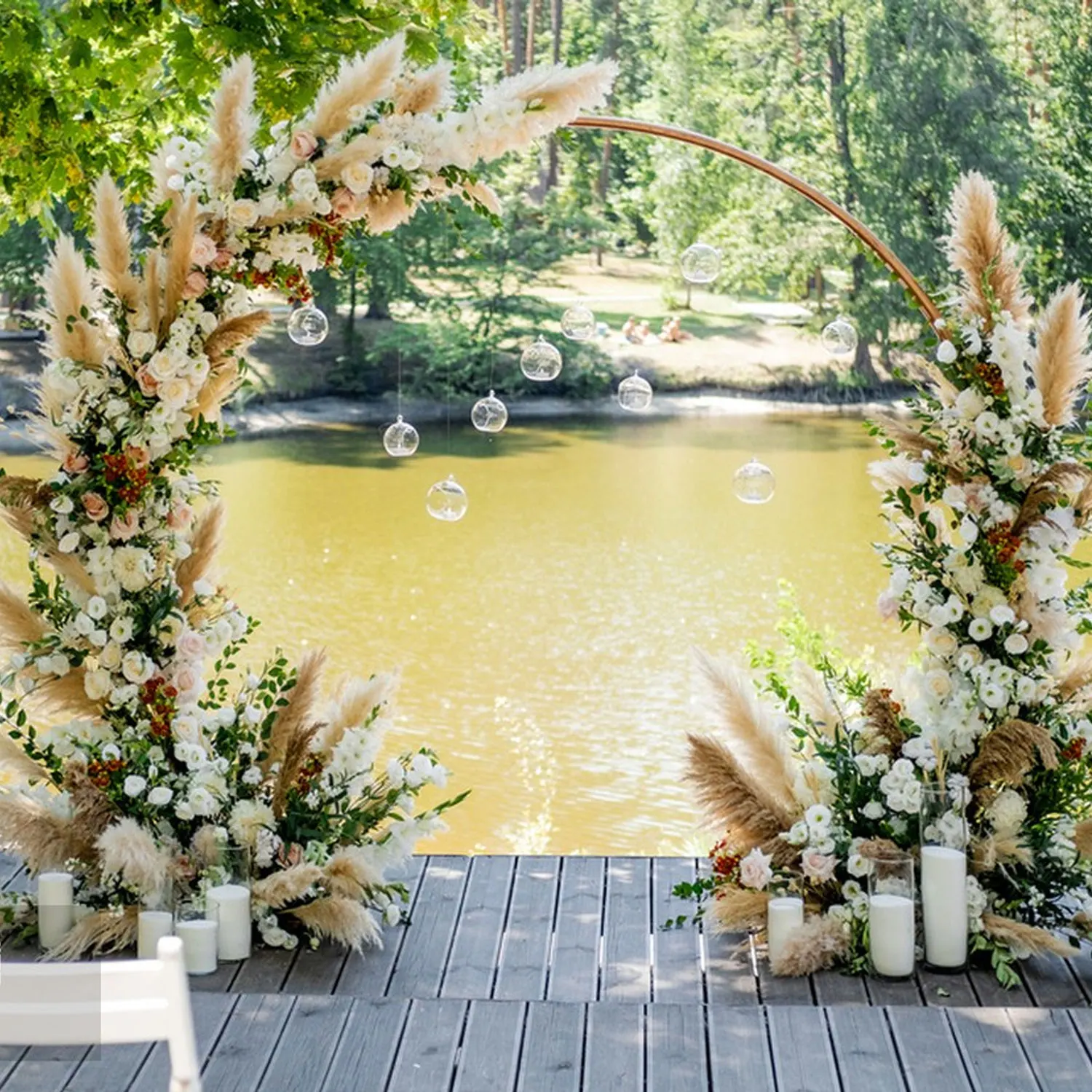 2.5*2.3M Circular Metal Arch DIY Decorative Stand Balloon Wreath Flower Vine Arch Wedding Party Golden Background Standing Arch