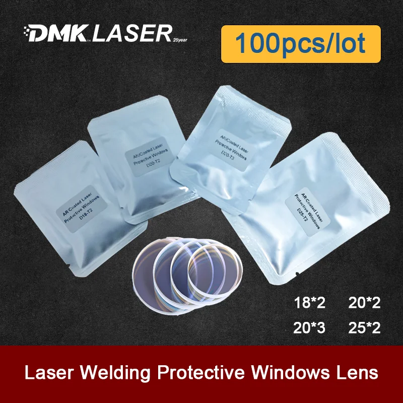 DMK 100 Stück 18*2 20*2 20*3 25*2mm Faserlaser-Schutzfenster Optische Linse für SUP Relfar QILIN BW101-GS WSX Schweißgeräte