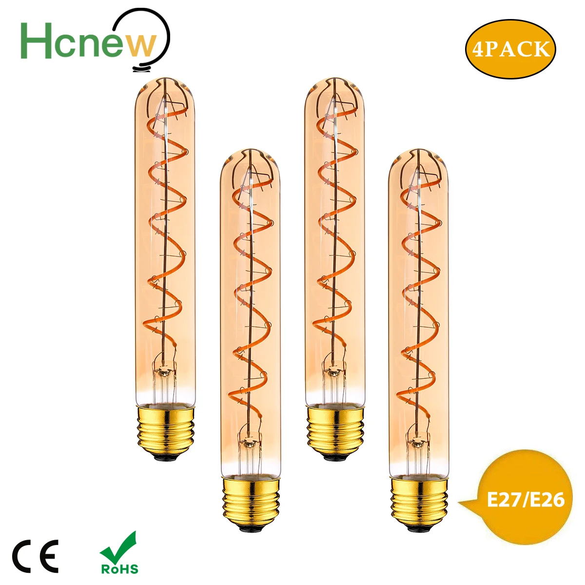 4pcs/lot Retro Tube LED Bulb Spiral Filament T6 3W 25 Watt Incandescent Equivalent Energy Saving Vintage Candelabra Light Bulbs